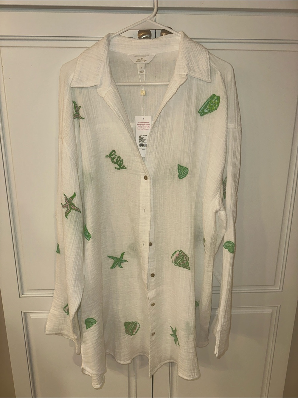 Lilly Pulitzer. Women's white gauze beach coverup with embroidered shells NWT - Picture 12 of 12